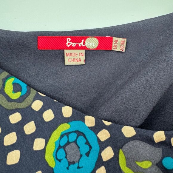 Boden Printed Silk Dress UK14 US10L Multicolor Dotted Floral Pattern 3/4 Sleeves - Picture 3 of 12